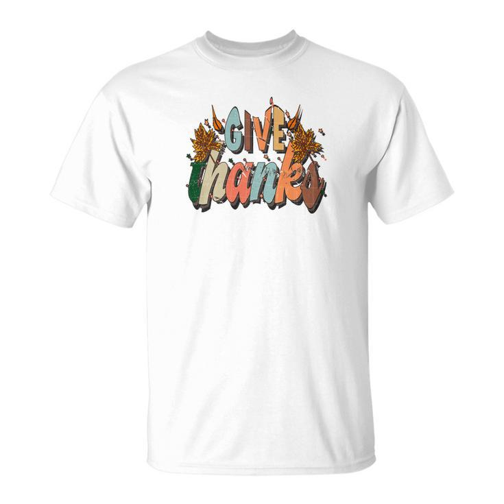 Give Thanks To All Fall Season Groovy Style Men Women T-shirt Graphic Print Casual Unisex Tee