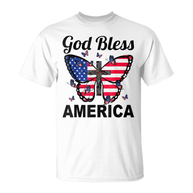 God Bless America Butterflies 4Th Of July Jesus Christ Cross  Unisex T-Shirt