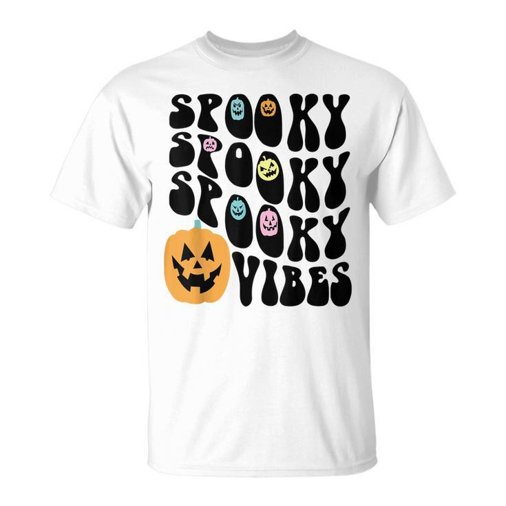 Groovy Spooky Vibes Scary Pumpkin Face Funny Halloween  Unisex T-Shirt