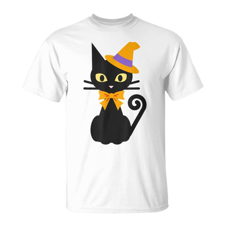 Halloween Black Cat With Hat And Bow Japanese Funny  Unisex T-Shirt