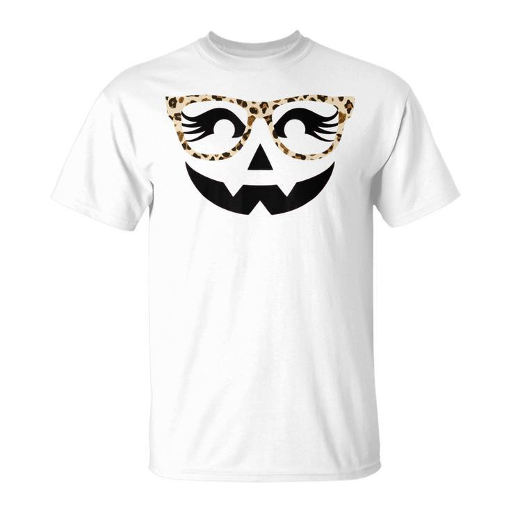 Halloween Jack O Lantern Face Pumpkin Leopard Glasses Decor  Unisex T-Shirt