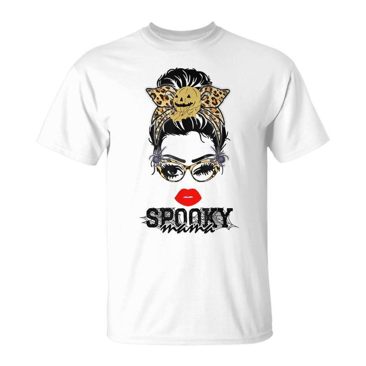 Halloween Leopard Print Messy Bun Spooky Mama  Unisex T-Shirt