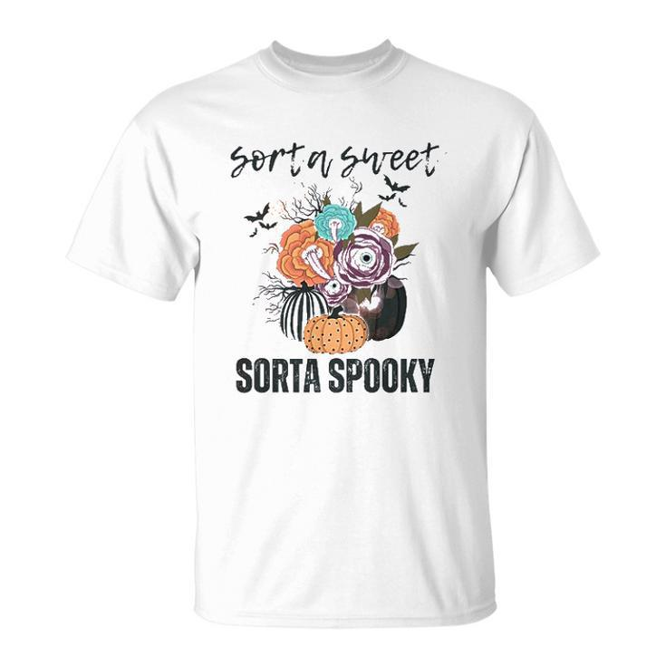 Halloween Sorta Sweet Sorta Spooky Pumpkin Florals Gift Unisex T-Shirt