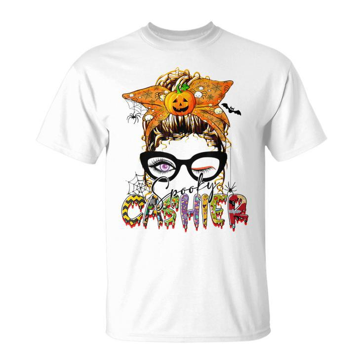 Halloween Spooky Cashier Messy Bun Glasses Spooky  Unisex T-Shirt