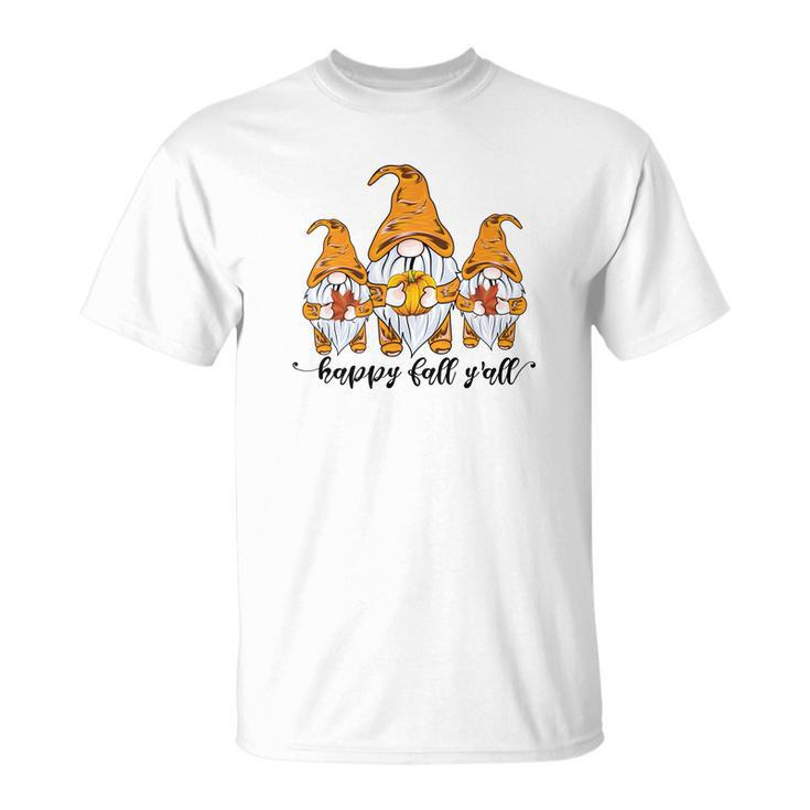Happy Fall Yall Pumpkin Gnomes Yellow Men Women T-shirt Graphic Print Casual Unisex Tee