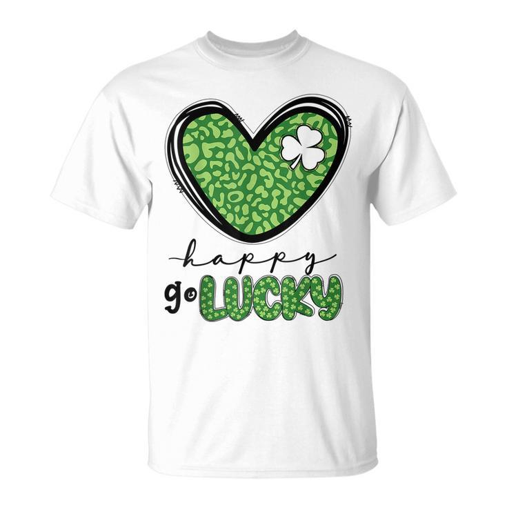Happy Go Lucky Heart St Patricks Day Lucky Clover Shamrock T-shirt
