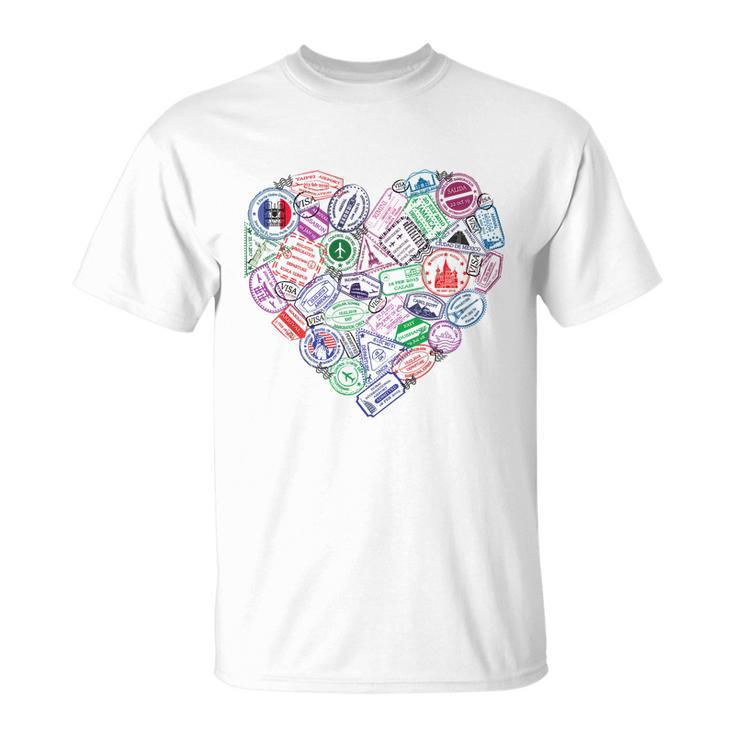 Heart Shaped Passport Travel Stamp Unisex T-Shirt