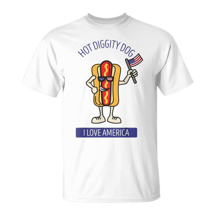 Hot Diggity Dog July 4Th Patriotic Bbq Picnic Usa Funny  Unisex T-Shirt