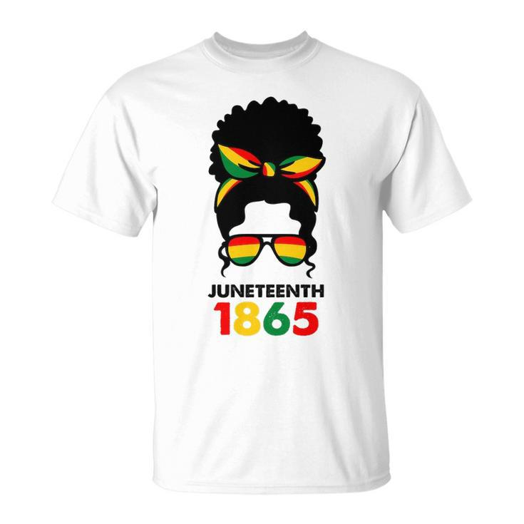 Juneteenth 1865 Messy Bun Hair Black Queen Headband Black Pride T-shirt