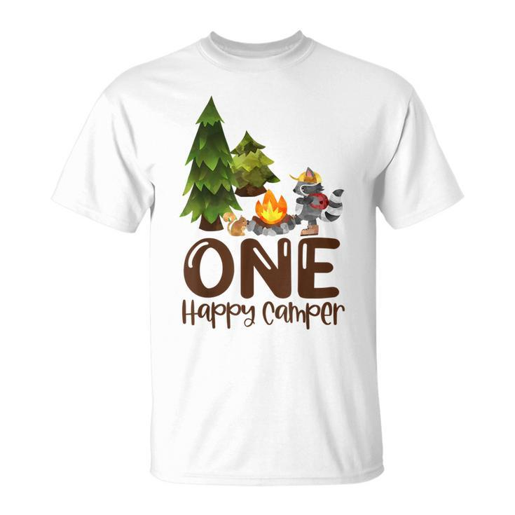 Kids One Happy A Camper Birthday Camping Lover 1St Birthday  Unisex T-Shirt