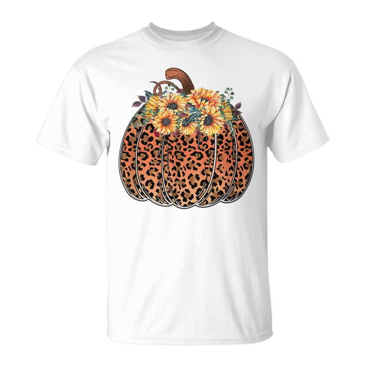 Leopard Pumpkin Womens Halloween Sunflowers Thanksgiving  Unisex T-Shirt