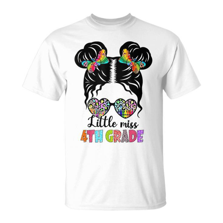 Little Miss 4Th Grade Messy Bun Leopard Back To School  Unisex T-Shirt