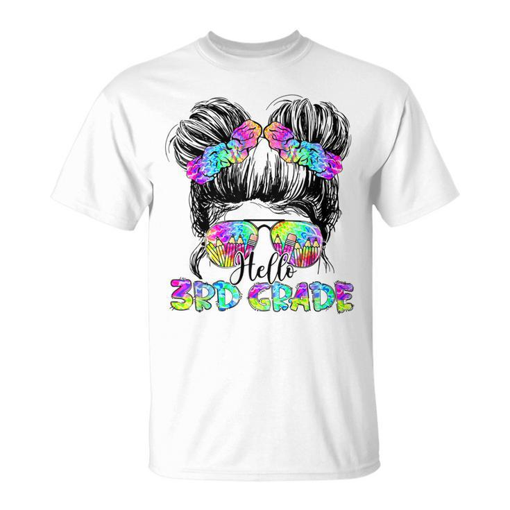 Messy Bun Hair Tie Dye Rainbow Kids Girls Hello Third Grade  V2 Unisex T-Shirt