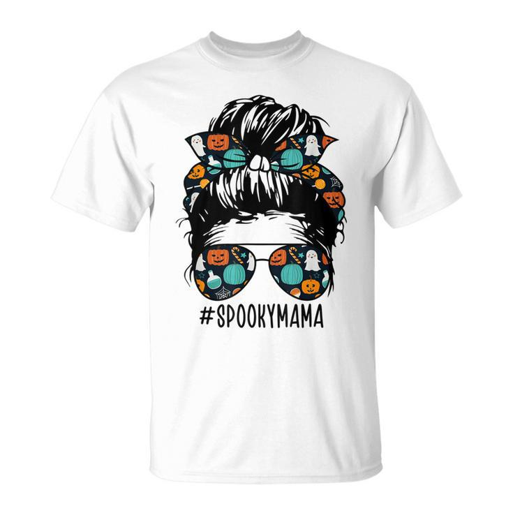 Messy Bun Halloween Ghost Bandana Sunglasses Spooky Mama  Unisex T-Shirt