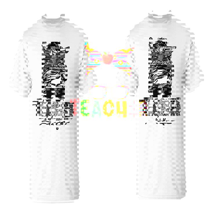 Messy Bun Teacher Life Welcome Back To School Leopard T-shirt