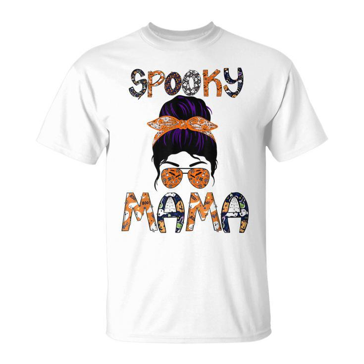 Messy Hair Bun Women Spooky Mama Halloween Funny Costume  Unisex T-Shirt