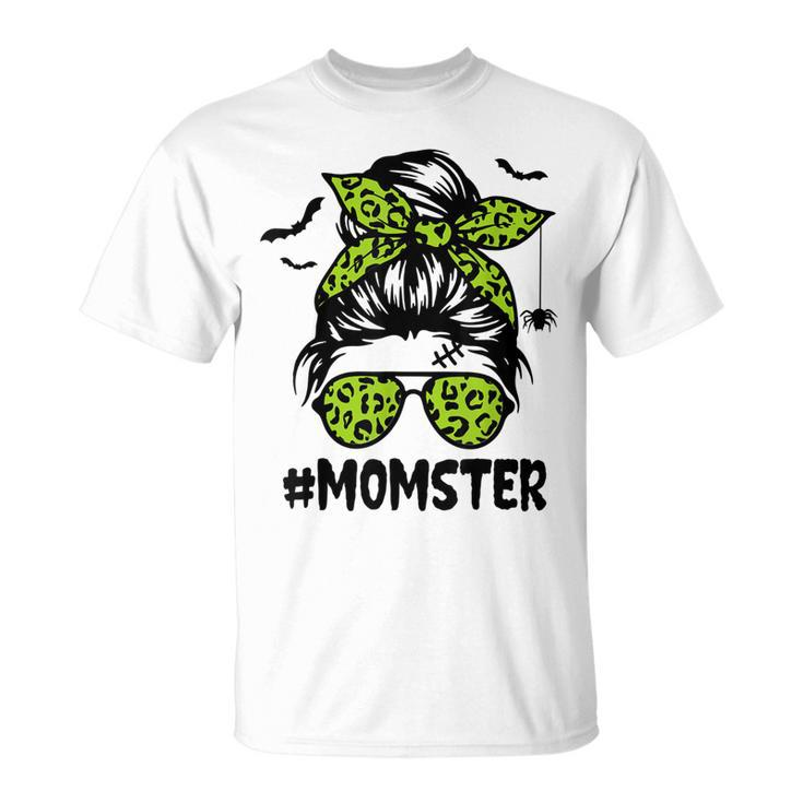Momster  For Women Halloween Mom Messy Bun Leopard  Unisex T-Shirt