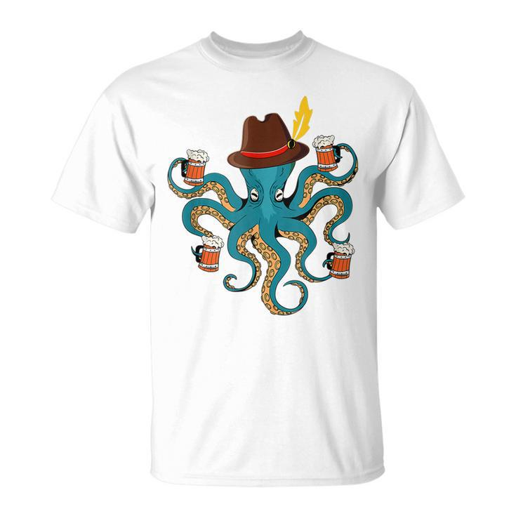 Oktoberfest Octopus With Beer German Hat Oktoberfest T-shirt