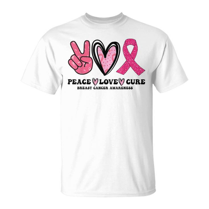 Peace Love Cure Pink Ribbon Cancer Breast Awareness V5 T-shirt