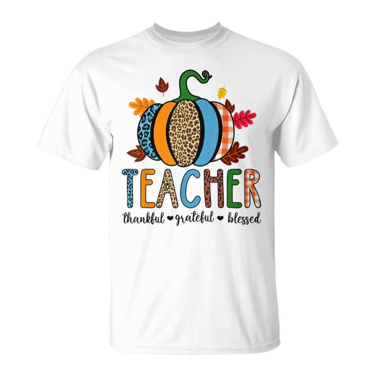 Pumpkin Leopard Teacher Thankful Grateful Blessed  V3 Unisex T-Shirt