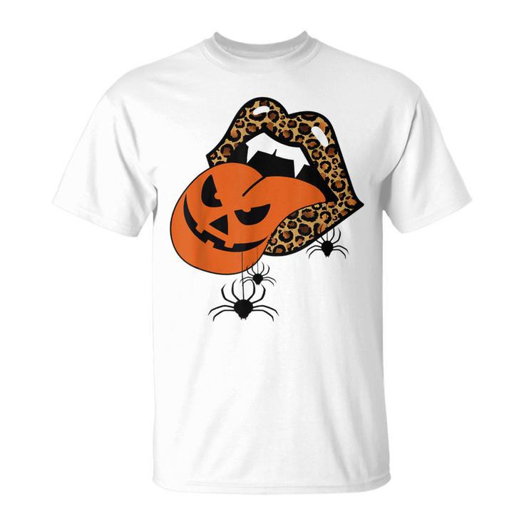 Pumpkin Tongue Out Vampire Leopard Lips Spider Halloween  Unisex T-Shirt