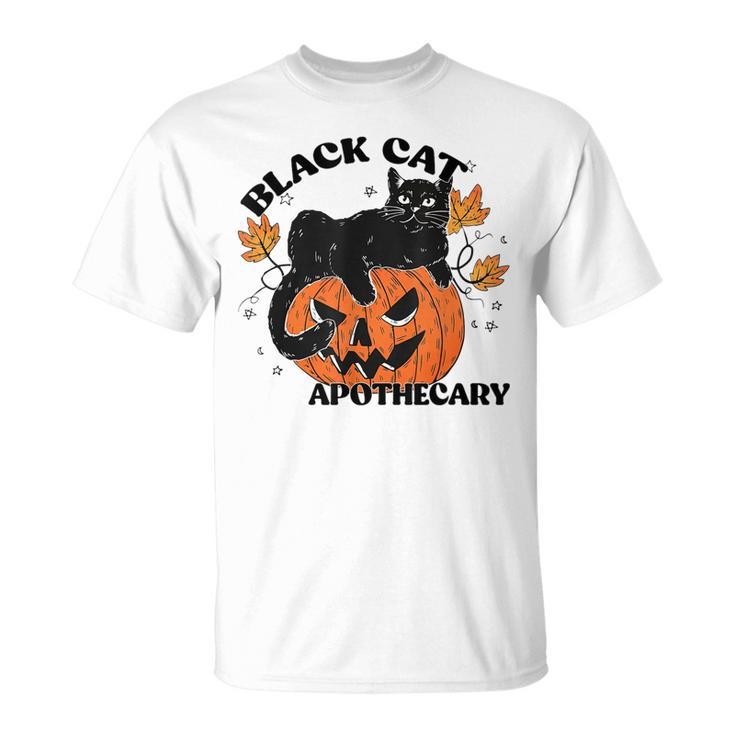 Retro Black Cat Apothecary And Pumpkin Halloween Vintage  Unisex T-Shirt