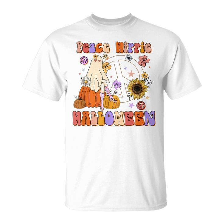 Retro Groovy Stay Spooky Peace Hippie Halloween Floral Ghost V2 T-shirt