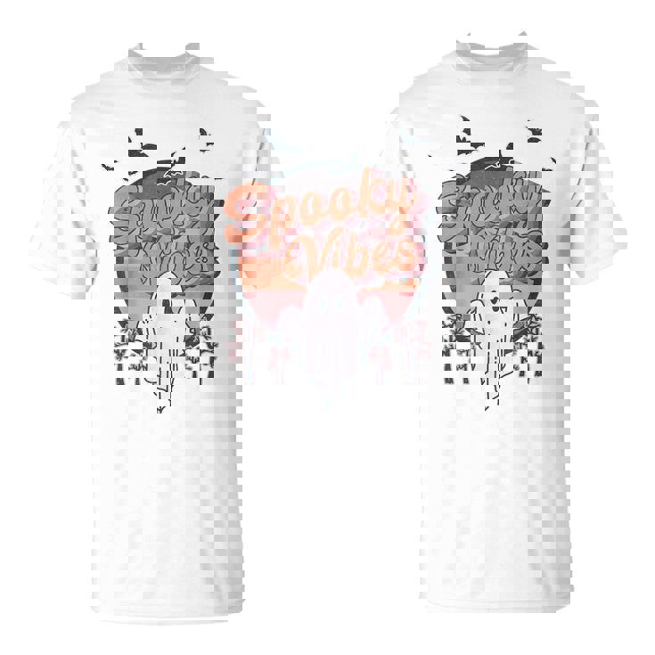 Retro Spook Vibes Boo Ghost Spooky Season Funny Halloween  Unisex T-Shirt