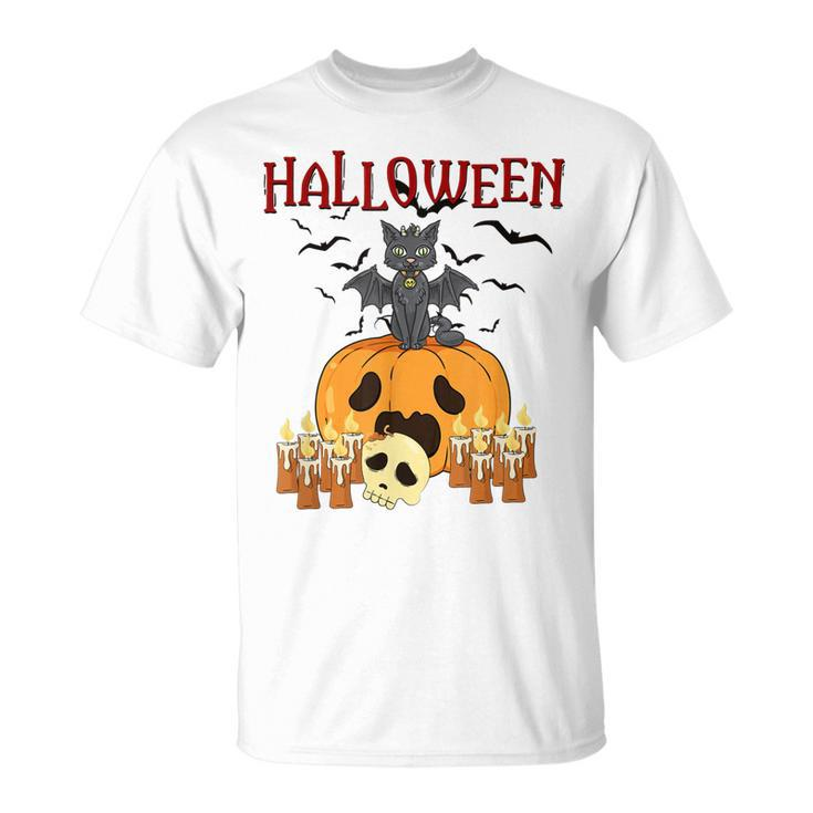 Scary Pumpkin And Vampire Bat Cat Halloween Trick Or Treat  Unisex T-Shirt