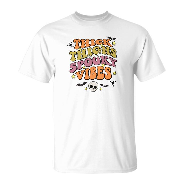 Skull Groovy Thick Thights And Spooky Vibes Leopard Halloween Unisex T-Shirt