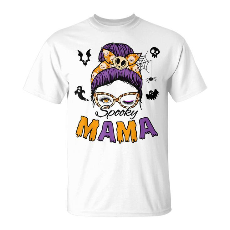 Skull Messy Bun Halloween Spooky Mama Mom Halloween  Unisex T-Shirt