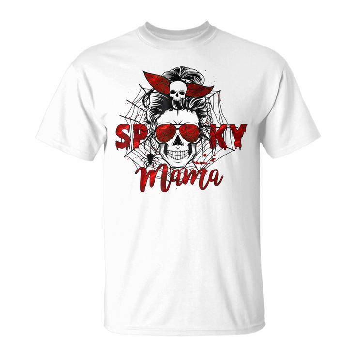 Spooky Mama Skull Witch Women Messy Bun Halloween Costume  Unisex T-Shirt