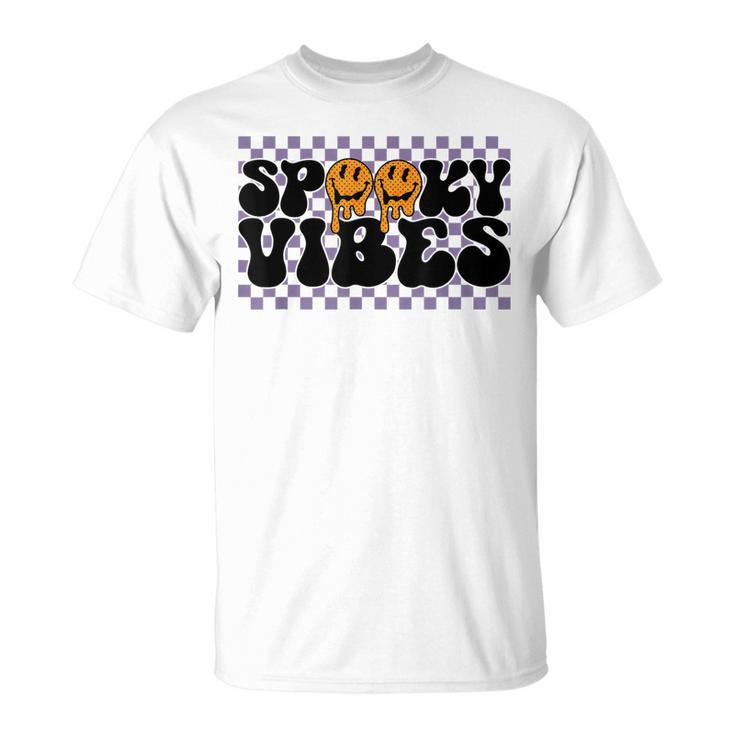 Spooky Vibes Groovy Scary Happy Face Halloween  Unisex T-Shirt