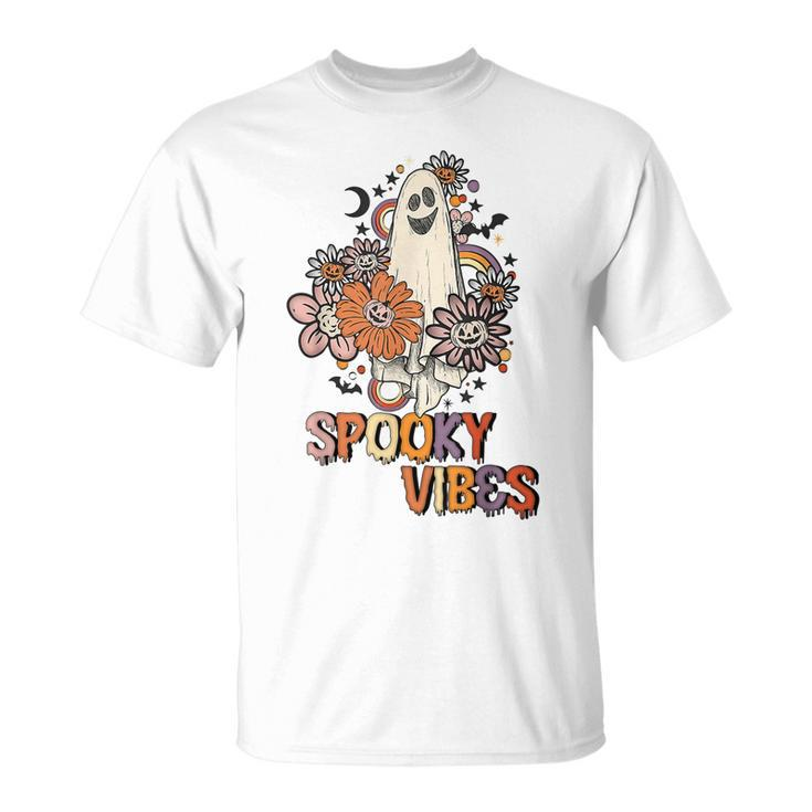 Spooky Vibes Rainbow Boo Pumpkin Flower Autumn Halloween Day  Unisex T-Shirt