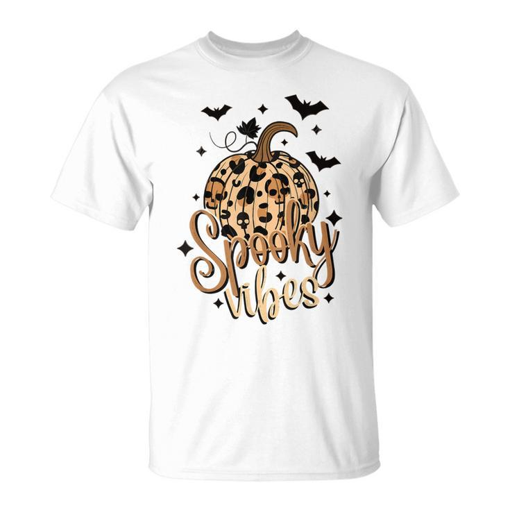 Spooky Vibes Skull Leopard Pumpkin Vintage Boho Halloween  Unisex T-Shirt