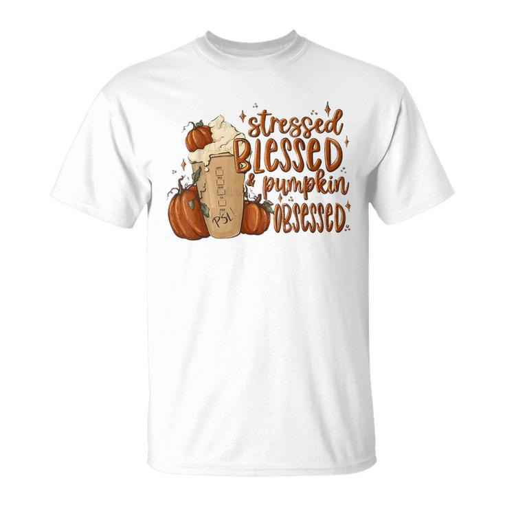 Stressed Blessed Pumpkin Spice Obsessed Coffee Thanksgiving T-shirt