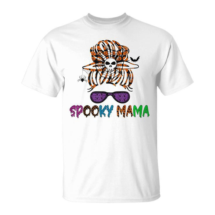 Sunglasses Mama Halloween Messy Bun Skull Witch Mom Spooky  Unisex T-Shirt