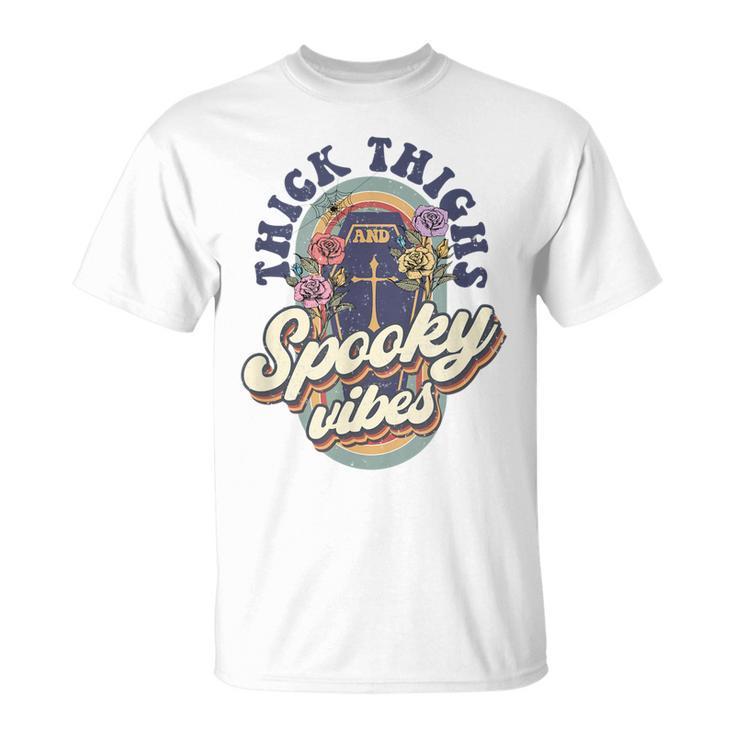 Thick Thighs And Spooky Vibes Retro Spooky Halloween  Unisex T-Shirt
