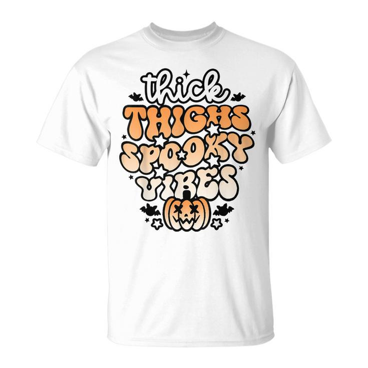 Thick Thighs Spooky Vibes Retro Groovy Halloween Spooky  Unisex T-Shirt