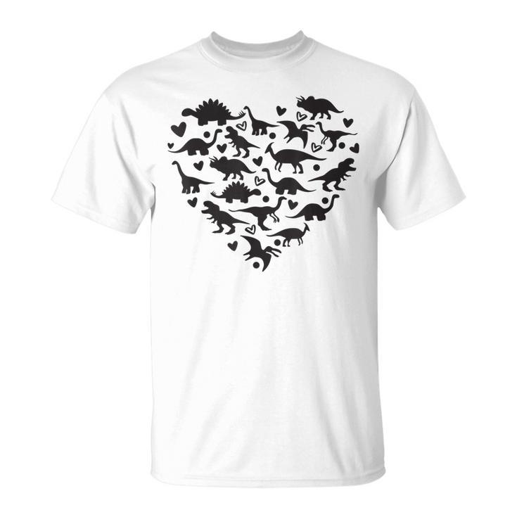 Types Of Dinosaurs Heart Dino Identification Boys Girls Kids Unisex T-Shirt