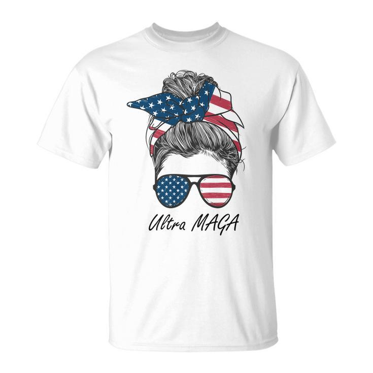 Ultra Maga Messy Bun Parody Trump 2024 Anti Biden Tshirt Unisex T-Shirt