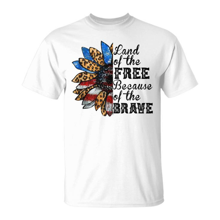 Vintage Usa Flag Sunflower Land Free Because Brave T-shirt