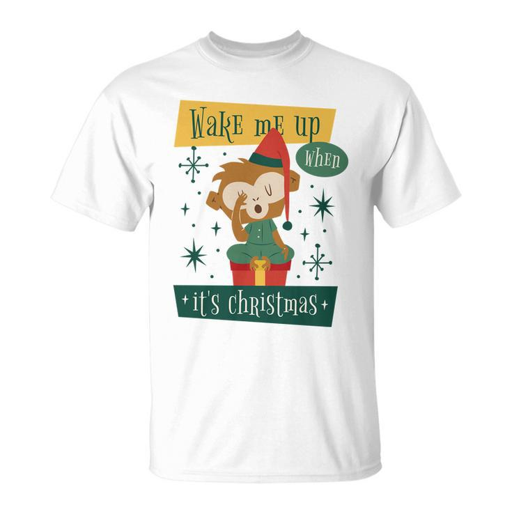 Wake Me Up When Its Christmas Monkey Cute T-Shirt