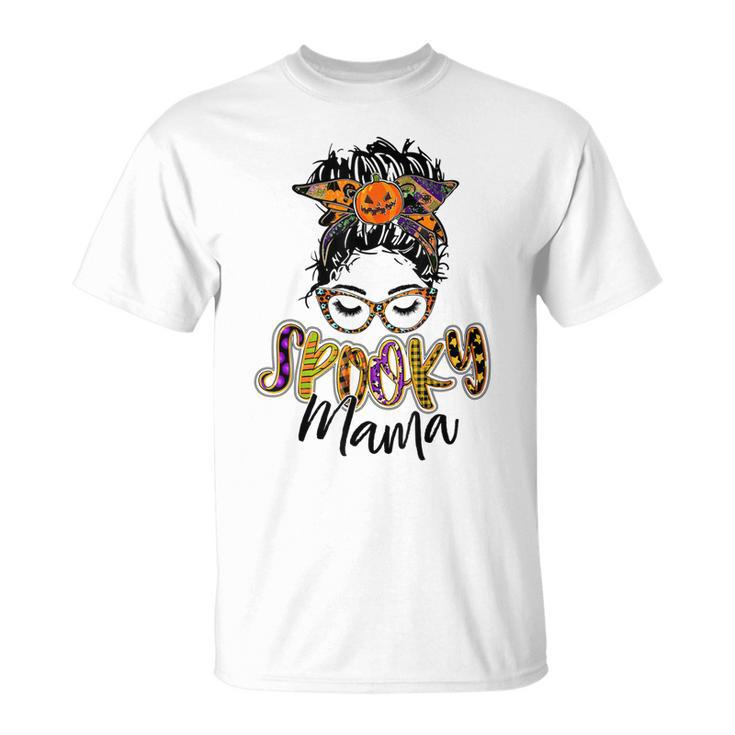 Women Spooky Mama Messy Bun Pumpkin Patch Halloween  Unisex T-Shirt