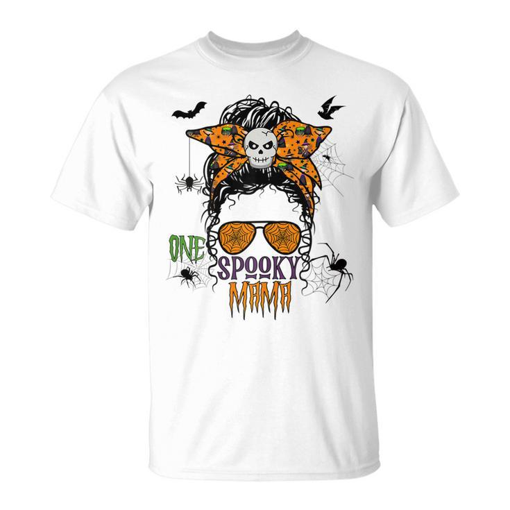 Womens Halloween Messy Bun One Spooky Mama  Unisex T-Shirt