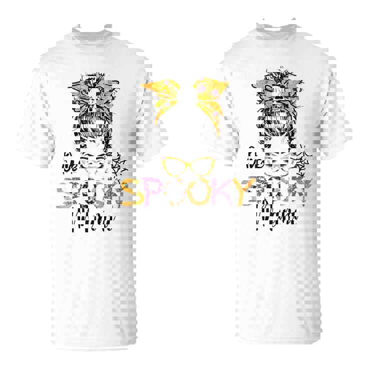 Womens One Spooky Mama Messy Bun Funny Mom Halloween Spider Costume  Unisex T-Shirt