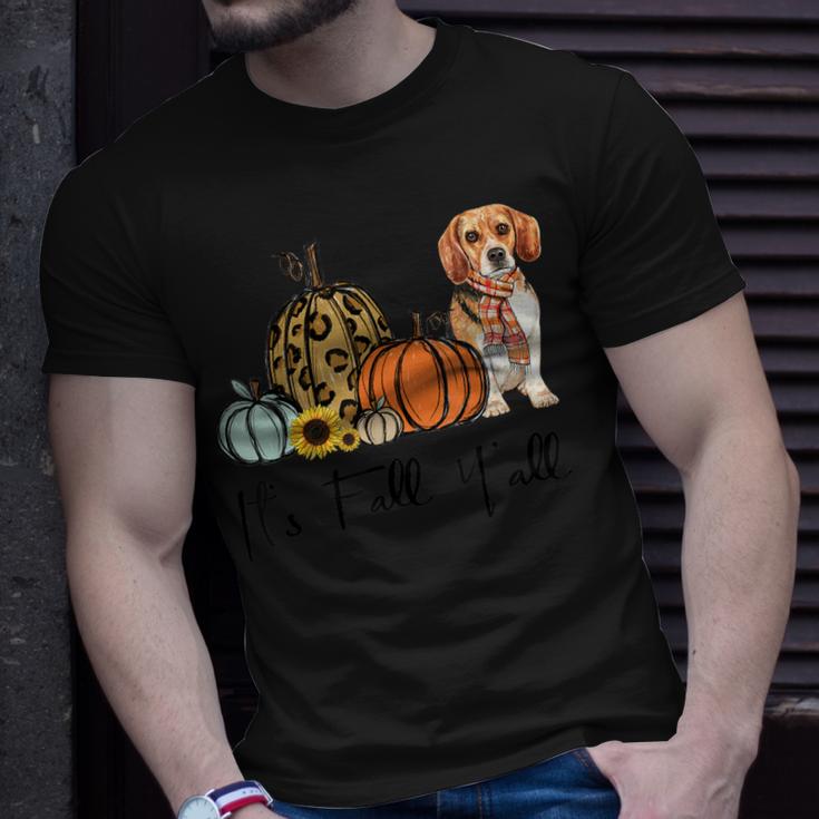 Its Fall Yall Yellow Beagle Dog Leopard Pumpkin Falling  Unisex T-Shirt