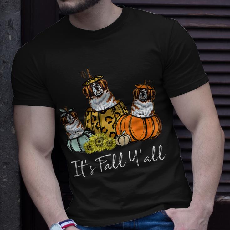 Its Fall Yall Saint Bernard Dog Leopard Pumpkin Autumn  Unisex T-Shirt