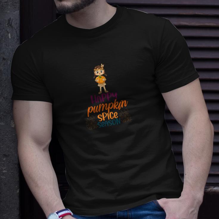 Little Girl Happy Pumpkin Spice Season Fall Men Women T-shirt Graphic Print Casual Unisex Tee