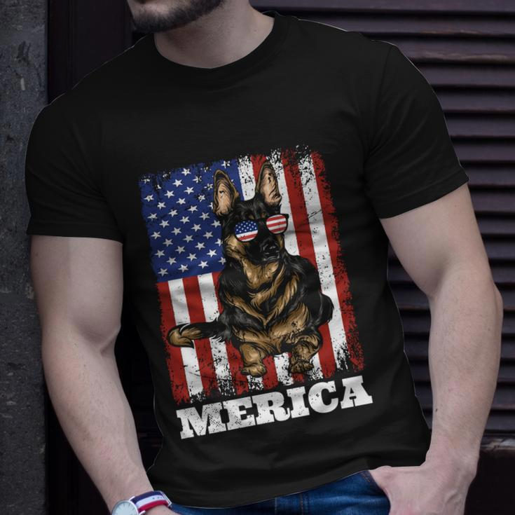 4Th Of July German Shepherd Dog American Flag Merica Cute Gift Unisex T-Shirt Gifts for Him